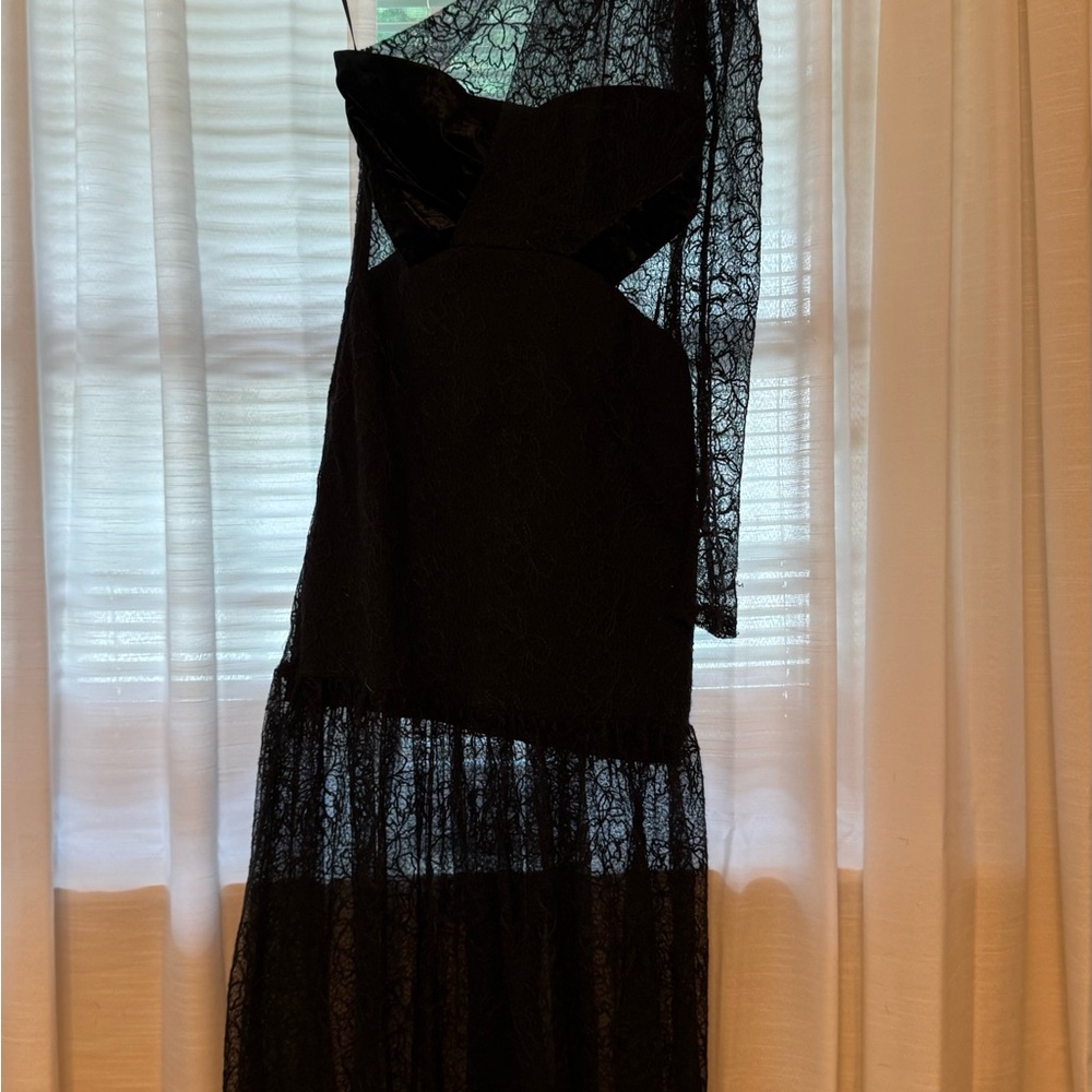 Three Floor Black One Shoulder Tiered Gown